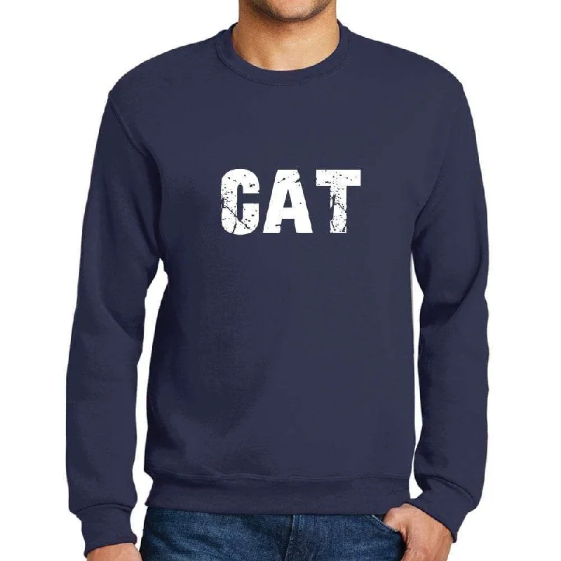 Men's Printed Graphic Sweatshirt Popular Words CAT French Navy