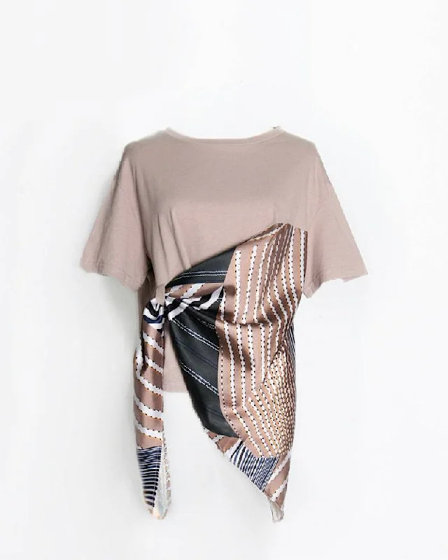 Special Discount Scoop Neck T-Shirt With Scarf Decor