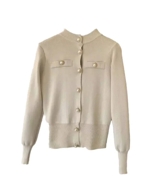 Weekend Discounts to Indulge In Lux Ribbed Knit Pearl Buttoned Cardigan