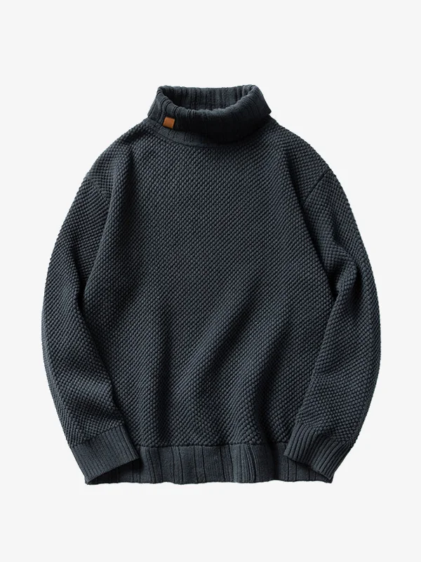 Ribbed Trim Turtleneck Knitted Sweater