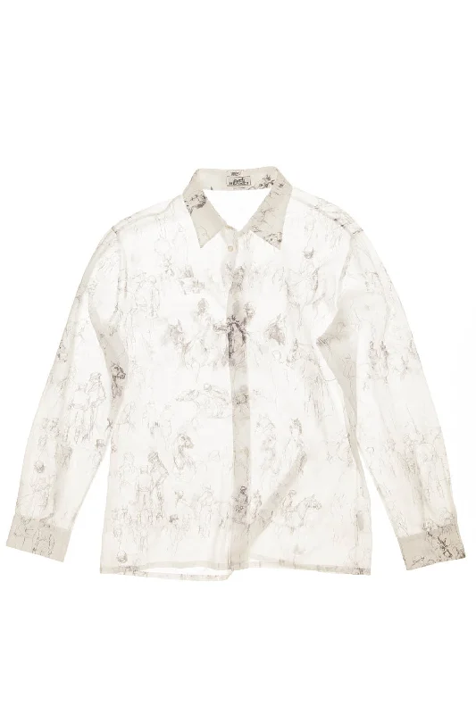 Your Weekend, Your Savings Hermes - Men's White Button Up Shirt with Horse Drawings - IT 42