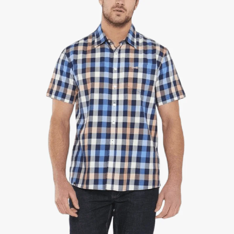 Weekend Extravaganza: Shop Now Jeep Mens Casual Check Short Sleeve Shirt Blue Buff Orange Weekend Extravaganza: Shop Now Jeep Mens Casual Check Short Sleeve Shirt Blue Buff Orange