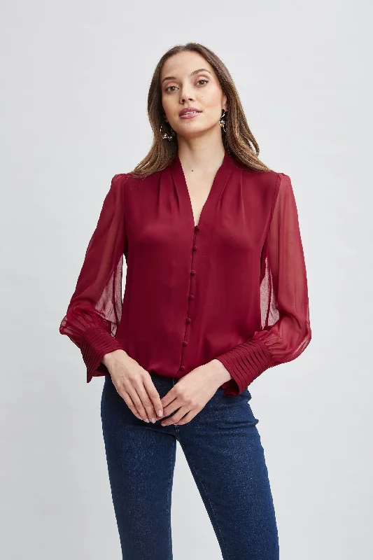 Steals and Deals Silk Blouson Button Shirt
