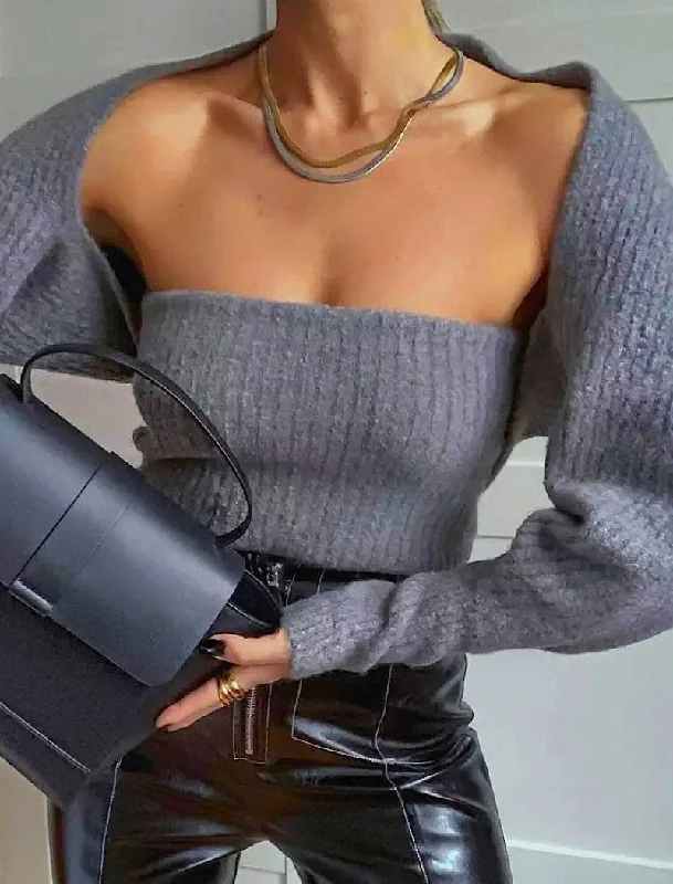 Super Savings Tube Top and Arm Warmer Knitted Two Piece Set