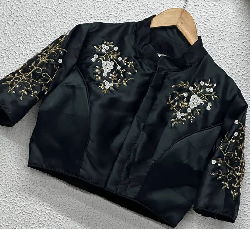 Weekend Bargains to Celebrate Women's Black Colour Pure Silk Readymade Blouse