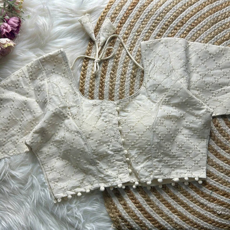 Weekend Offers That Please Women's White Colour Khadi Cotton Readymade Blouse