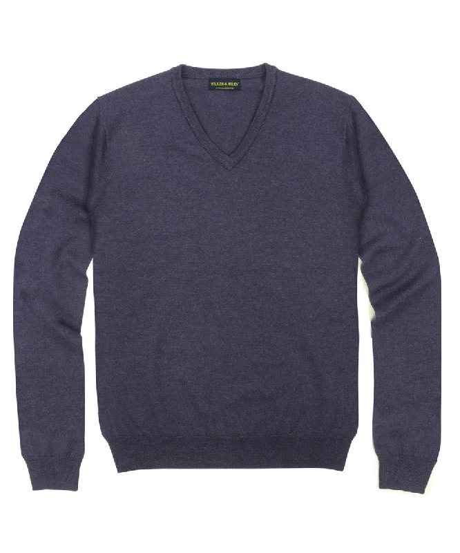 Extra Savings 100% Pure Merino Wool Zegna Baruffa V-Neck Sweater - Plum