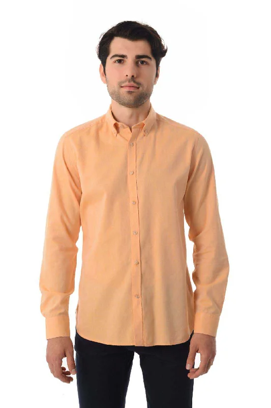 Instant Deal Slim Fit Long Sleeve Cotton Orange Casual Shirt