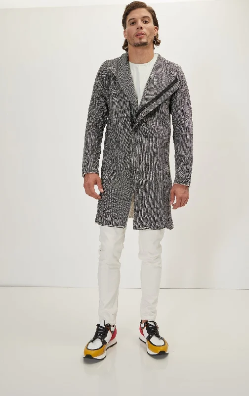 Holiday Sale Zipper Closure Asymmetric Rebel Cardigan - Black White