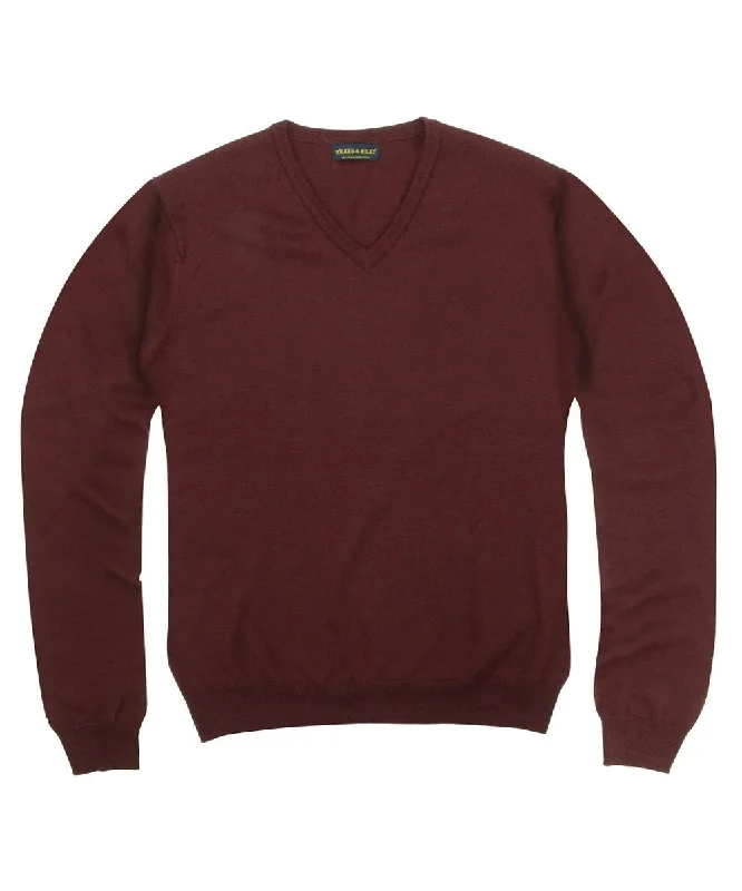 Great Deals 100% Pure Merino Wool Zegna Baruffa V-Neck Sweater - Burgundy
