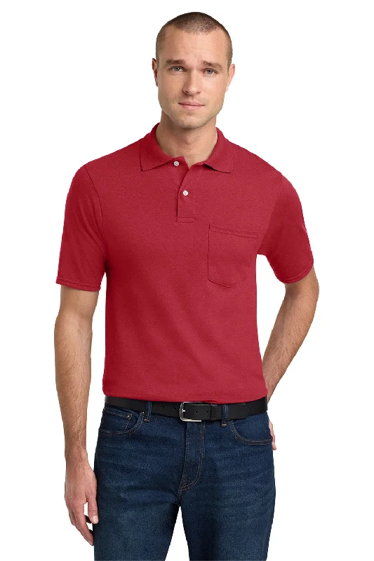 Jerzees Mens SpotShield Stain Resistant Short Sleeve Polo Shirt w/ Pocket - True Red