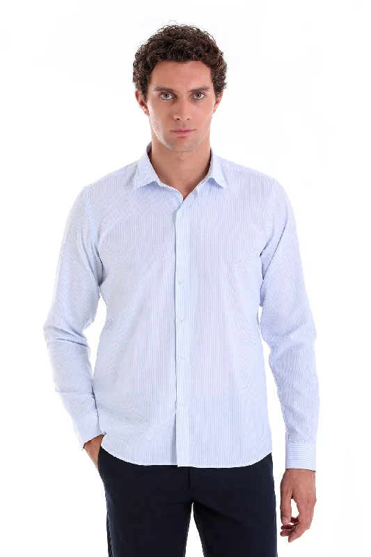 The Best Prices Comfort Fit Striped Cotton Blend Light Blue Casual Shirt
