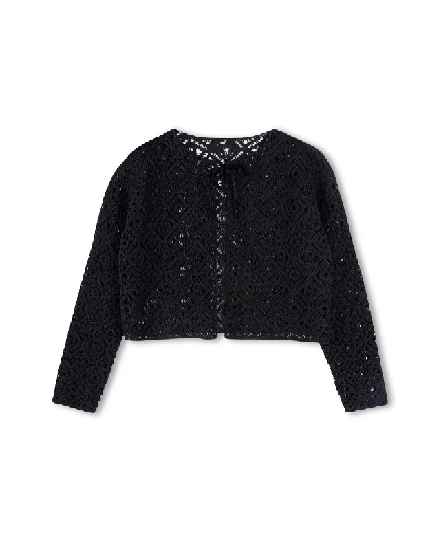 Weekend Savings Extravaganza Crochet Knit Top With Bow Closure