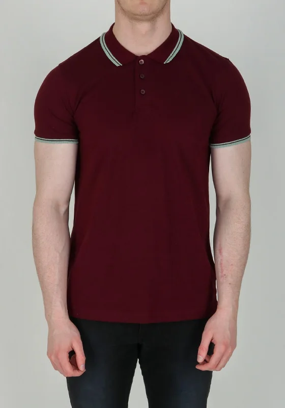 Price Drop Alert Brave Soul London Stripe Collar Polo-Shirt, Burgundy