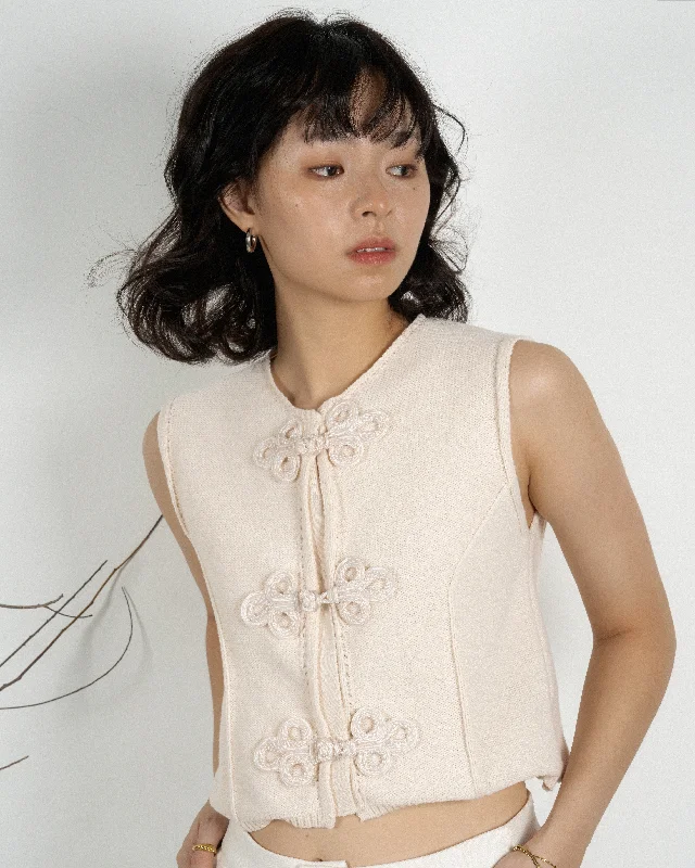 Weekend Savings Spree Chinese Knot Sleeveless Eco Knit Top (Beige)