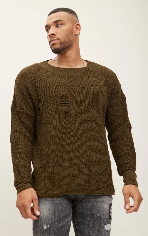 Weekend Deal Two Piece Distorted Sweater - Khaki