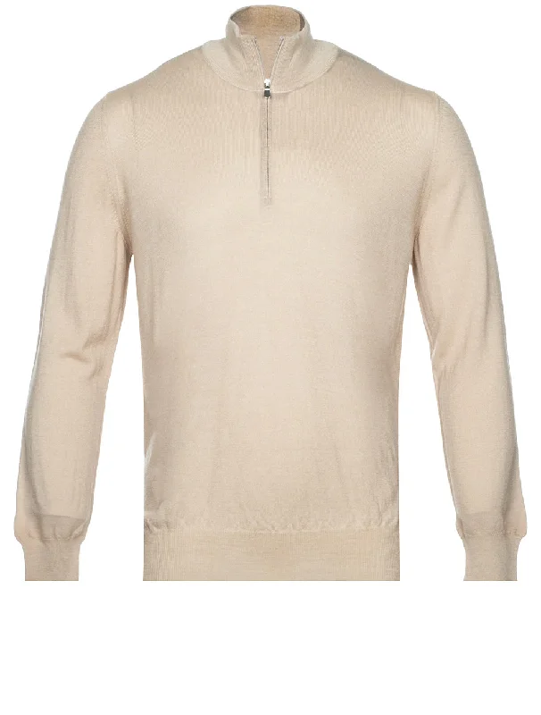 Savings Event Strickpullover mit Stehkragen und halbem Reißverschluss in Beige