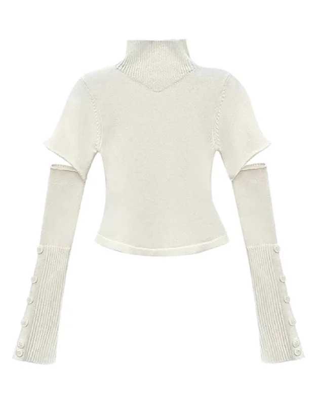 Sale Event Buttoned Sleeve High Collar Knit Top