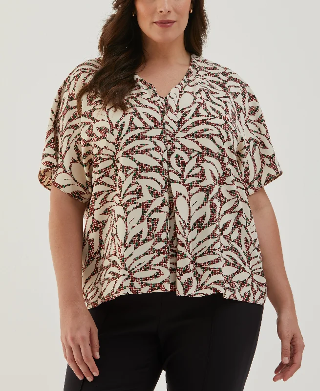 Weekend Deals That Sizzle Plus Size Beach Geo Print Layered Dolman Sleeve Blouse