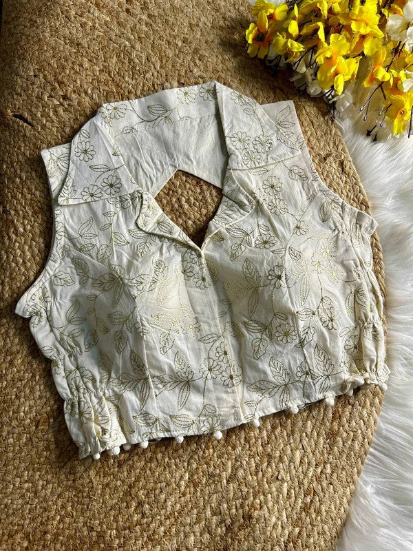 Weekend Deals That Thrill Women's White Colour Khadi Cotton Readymade Blouse