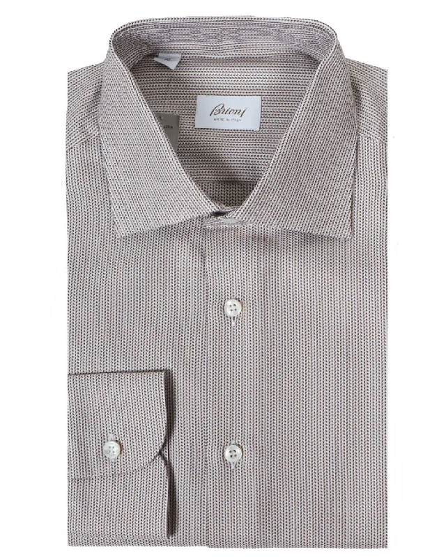 Brown and White Micro Motif Dress Shirt