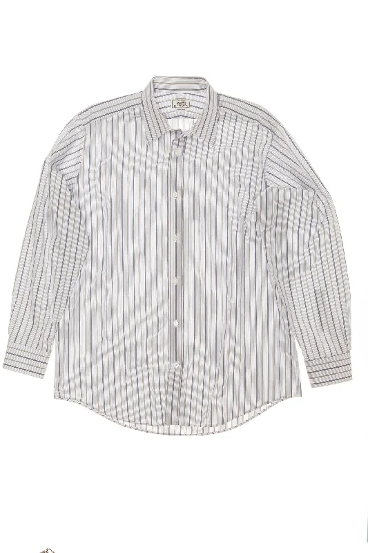 Unwind with Weekend Discounts Hermes - Long Sleeve Dress Shirt with Grey & Blue Stripes - IT 43