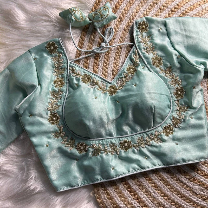 Value Deals Women's Sea Green Colour Soft Silk Readymade Blouse