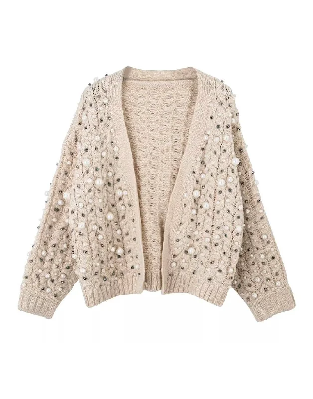 Stock Up Pearl Trimmed Cable Knit Cardigan