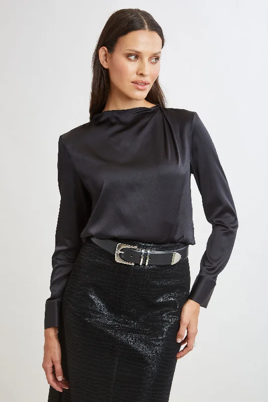 Best Seller Silk Satin Draped Neck Shirt