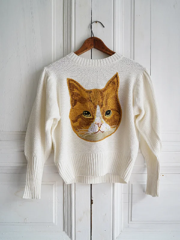Weekend Discounts to Enjoy Unlogical Poem Cat Embroidered Knit Sweater