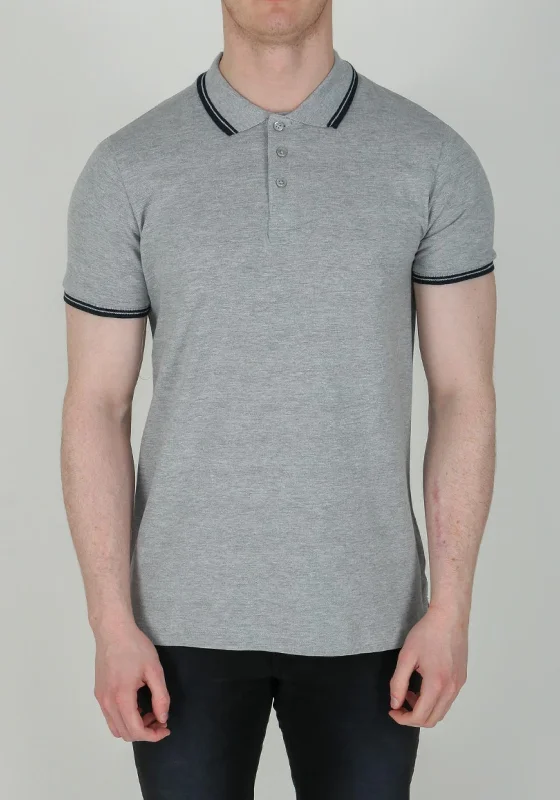 Deal Dash Brave Soul London Stripe Collar Polo-Shirt, Grey