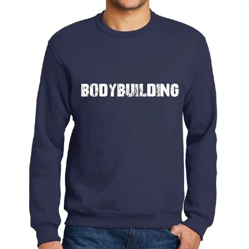 Men's Printed Graphic Sweatshirt Popular Words BODYBUILDING French Navy