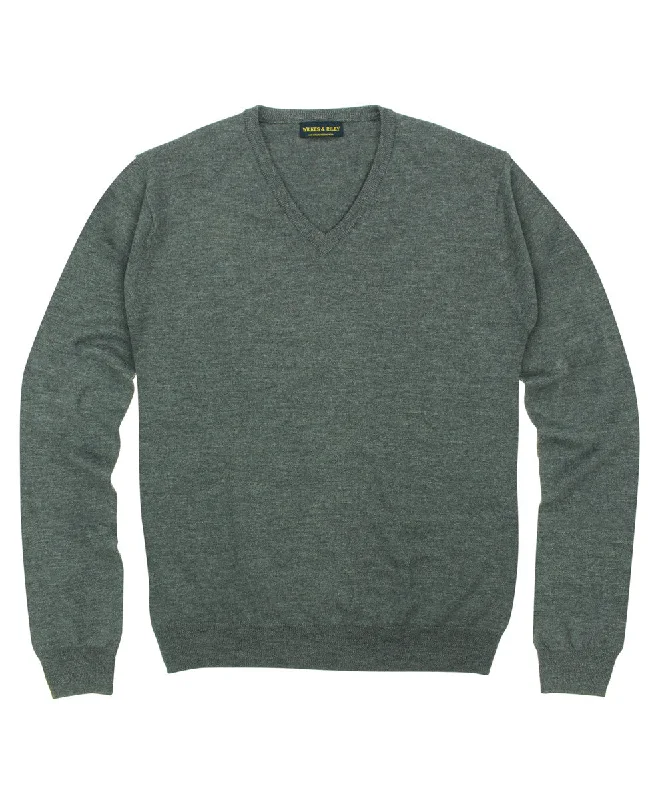 Markdowns 100% Pure Merino Wool Zegna Baruffa V-Neck Sweater - Grey