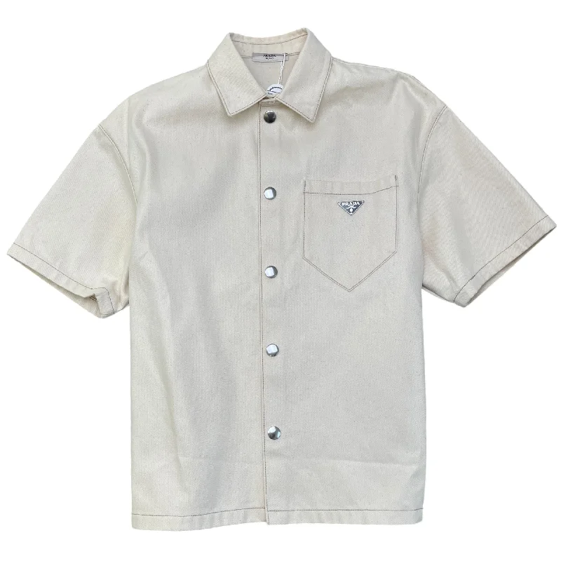 Weekend Savings Fiesta Men's Plaque Logo Worn Bull Denim OverShirt Cream Size M