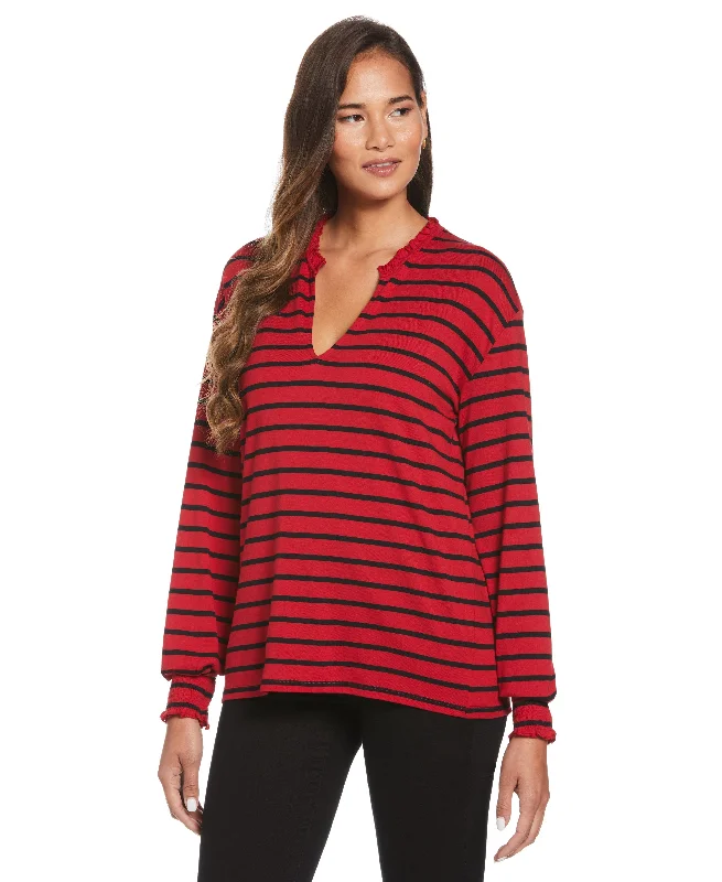 Overstock Clearance Split V Neck Striped Blouse