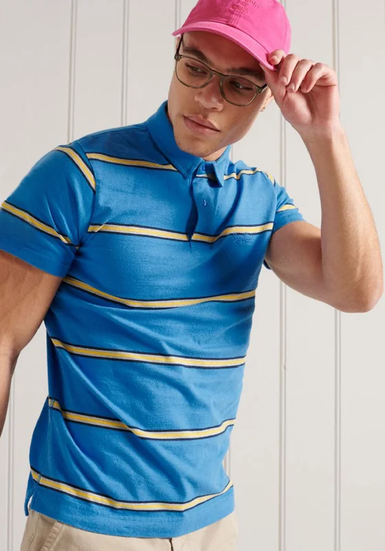 Buy Today Superdry Academy Stripe Polo Shirt, Neptune Blue