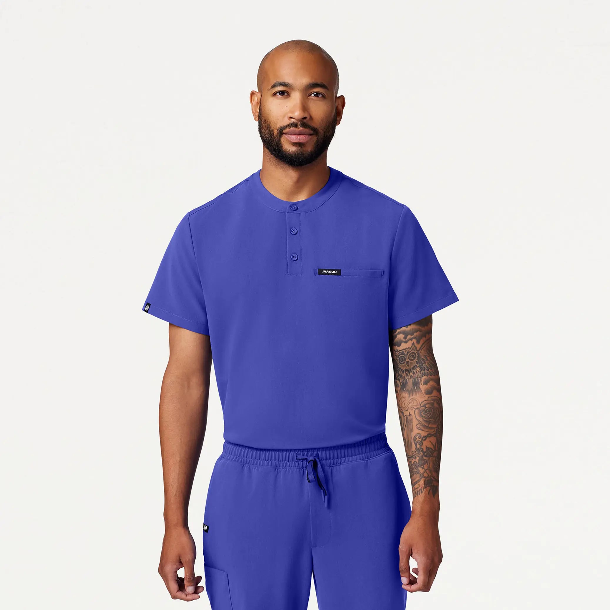 Clearance Event Jaanuu Men's Reeve Henley Scrub Top - Moon Blue