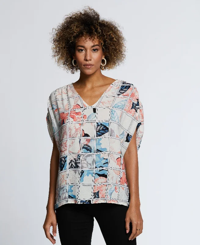 Time-Sensitive Eco Fabric Ruched Tie Sleeve V-Neck Top