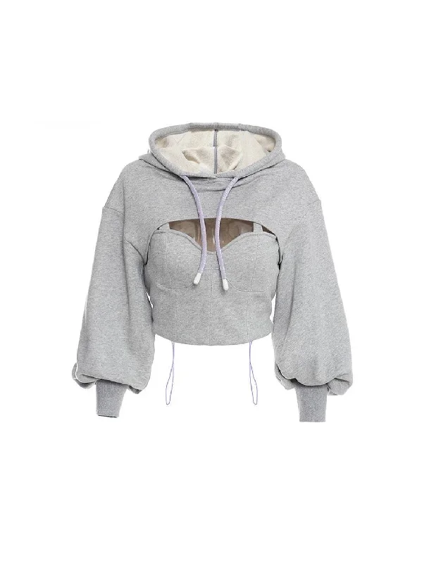 Value Pack Short Bra Top and Hooded Sweatshirt in Gray