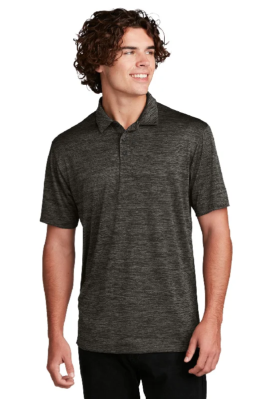 Deal Alert Sport-Tek Mens Electric Heather Moisture Wicking Short Sleeve Polo Shirt - Grey Black Electric
