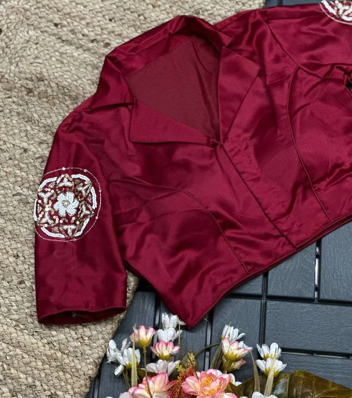 Weekend Discounts to Relish Women's Maroon Colour Pure Silk Readymade Blouse