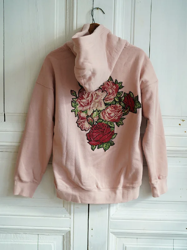 Weekend Savings Sensation Unlogical Poem Flower Yarn-dyed Patchwork Pink Hoodie
