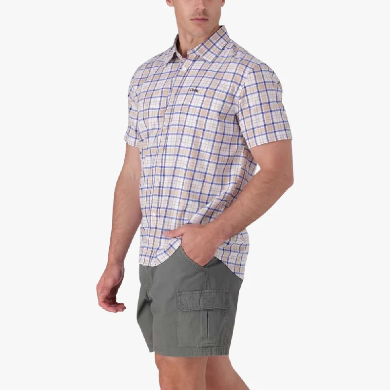 Act Fast Jeep Mens Casual Yd Check Short Sleeve Shirt Camel Honeycomb