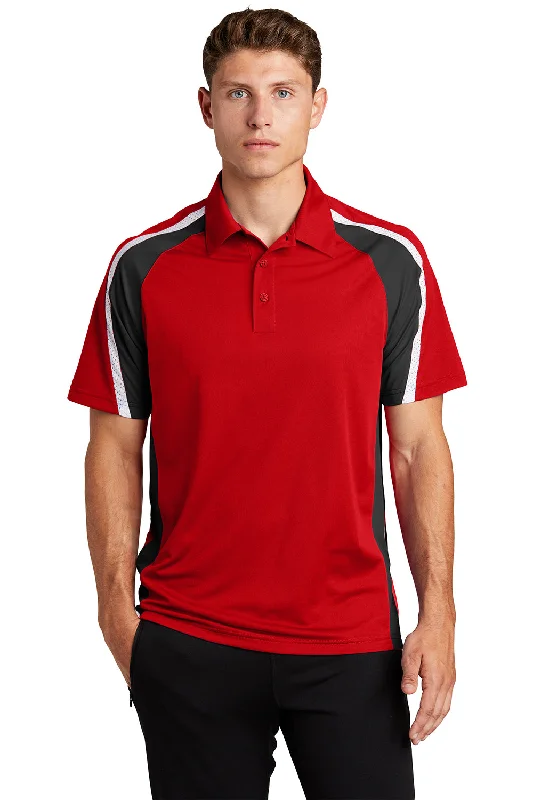 One-DAY Sale Sport-Tek Mens Sport-Wick Moisture Wicking Short Sleeve Polo Shirt - True Red/Black/White