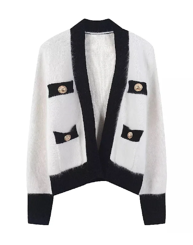 Flash Deal Contrast Border Faux Mohair Cardigan