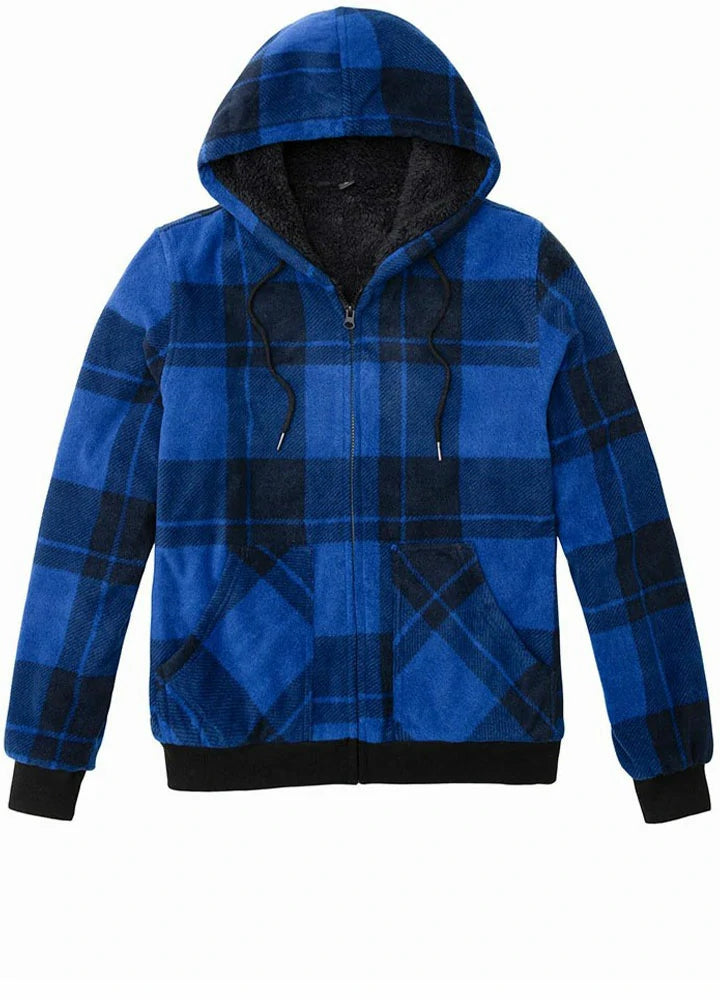 Super Deal Men's Thick Sherpa Lined Checkered Plaid Hoodie Jacket,Warm Sweatshirt