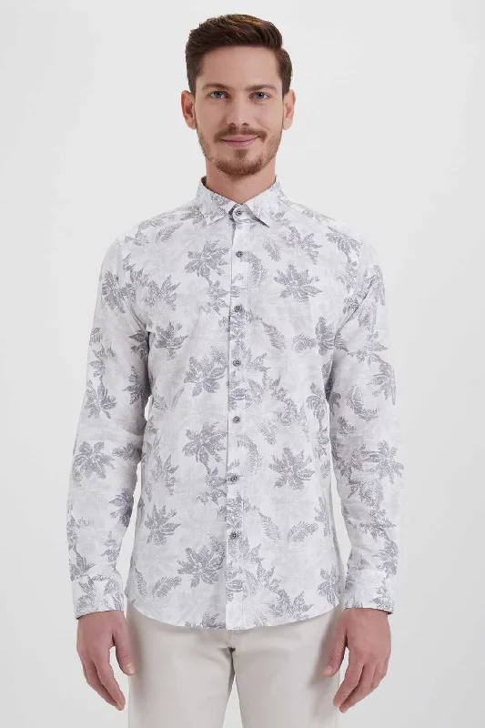 YEAR-End Clearance Slim Fit Cotton Gray Floral Printed Casual Shirt