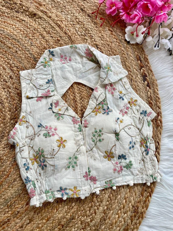 Low Price Women's White Colour Khadi Cotton Readymade Blouse