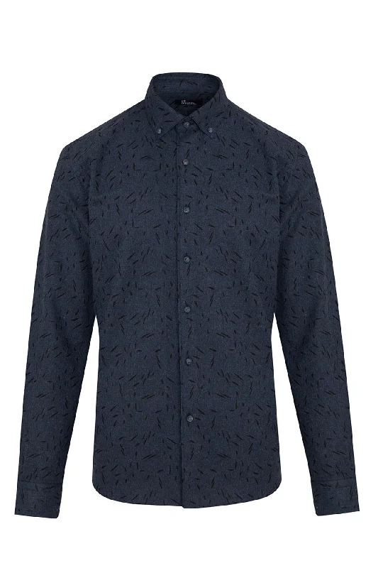 Take Advantage Slim Fit Long Sleeve Printed Cotton Blend Casual Shirt, Navy B.