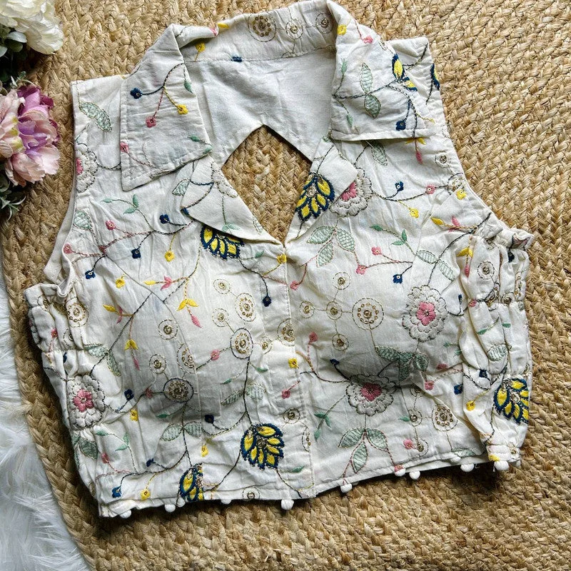 Overstock Clearance Women's White Colour Khadi Cotton Readymade Blouse